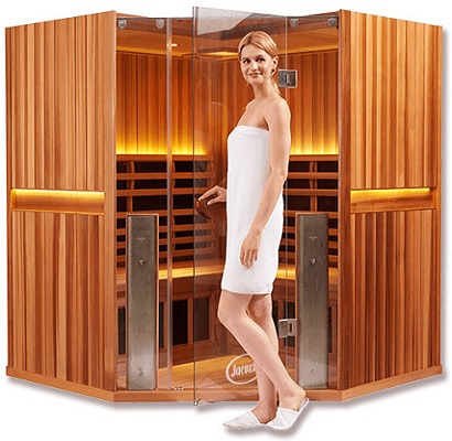 Woman Entering a Jacuzzi Clearlight Sanctuary C Infrared Sauna